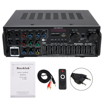 Bluetooth 5.4 HiFi 2500W Peak stereo Karaoke Power Amplificatore FM USB EQ Mixer