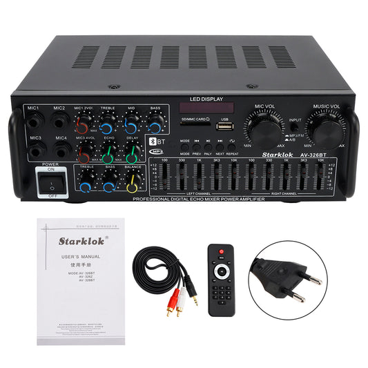 Bluetooth 5.4 HiFi 2500W Peak stereo Karaoke Power Amplificatore FM USB EQ Mixer