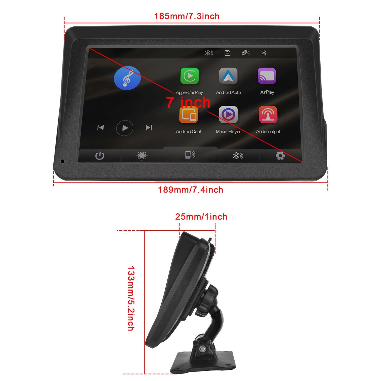 Lettore multifunzione CarPlay da 7 pollici, Apple AirPlay, Android, telecamera di proiezione