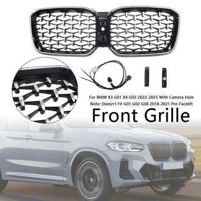 Griglia a rene per paraurti anteriore diamantata BMW X3 G01 X4 G02 2022-2025 cromata