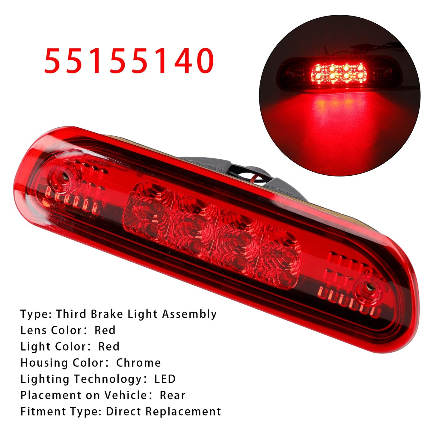 Luce di stop a LED per terza luce di stop Jeep Grand Cherokee 1999-2004 55155140 rossa