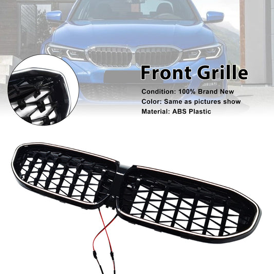 Griglia anteriore a doppio rene diamantata per BMW Serie 3 G20 2019-2022, codice 51138072085, colore nero.
