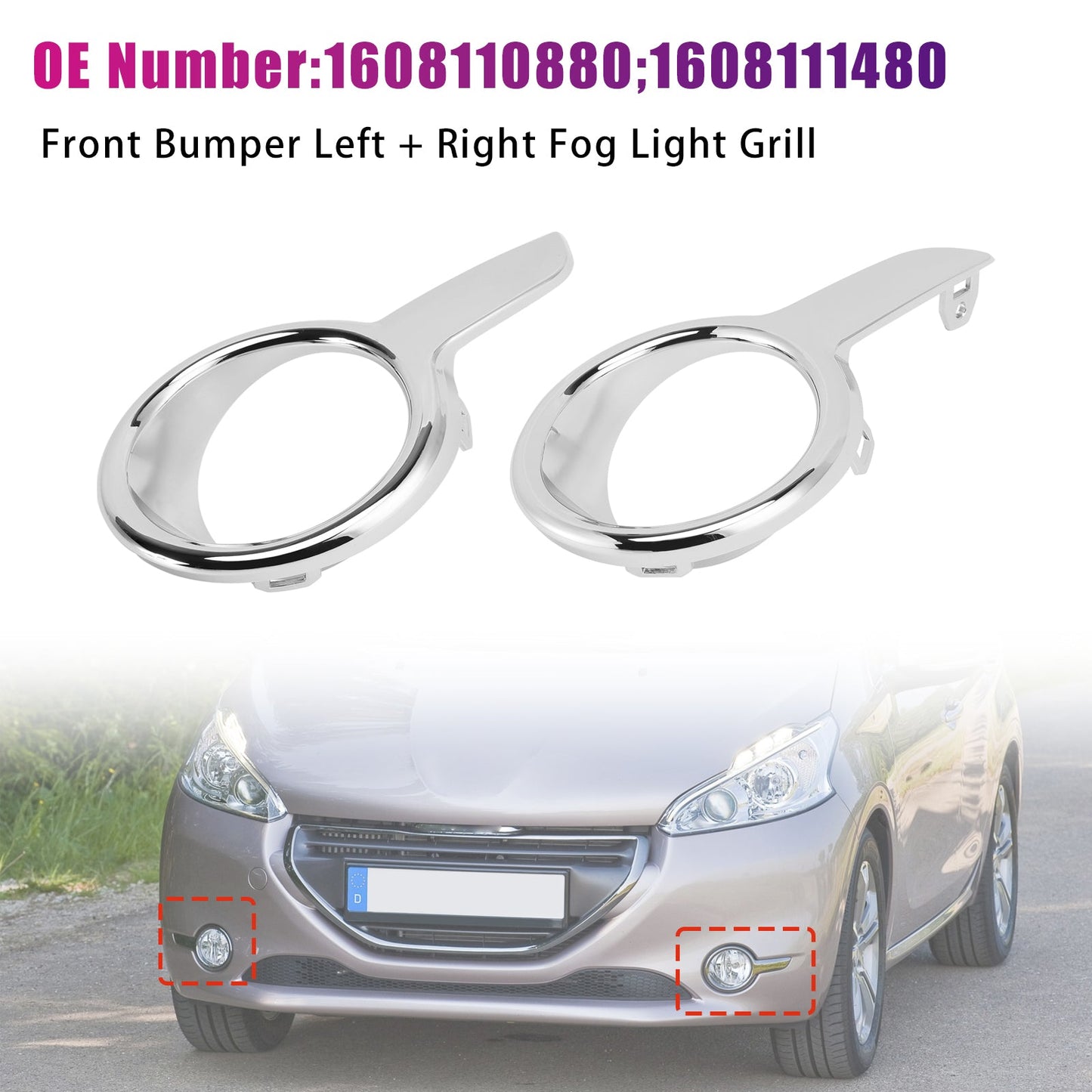 Griglia fendinebbia sinistra + destra 1608110880 1608111480 per Peugeot 208 2012-2015