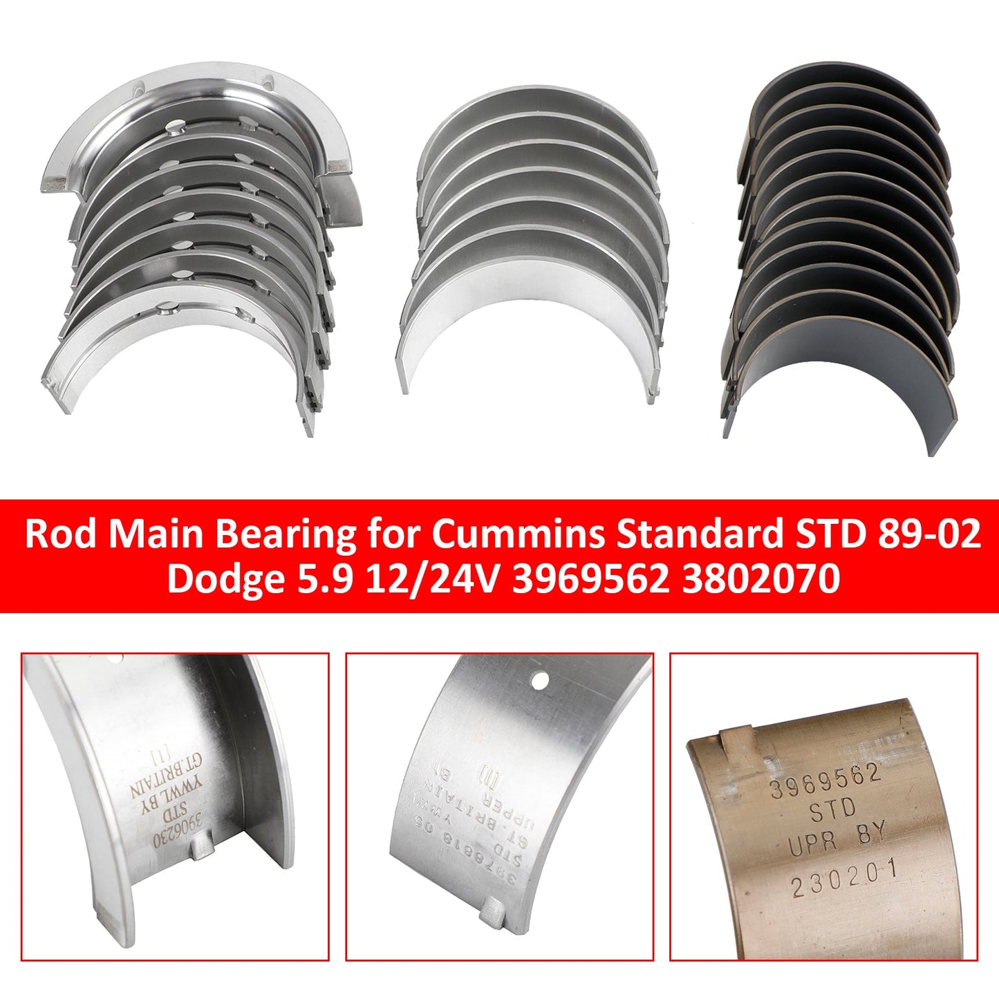 Cuscinetto principale della biella 3969562 3802070 per Dodge 5.9 12/24V Cummins Standard STD 1989-2002