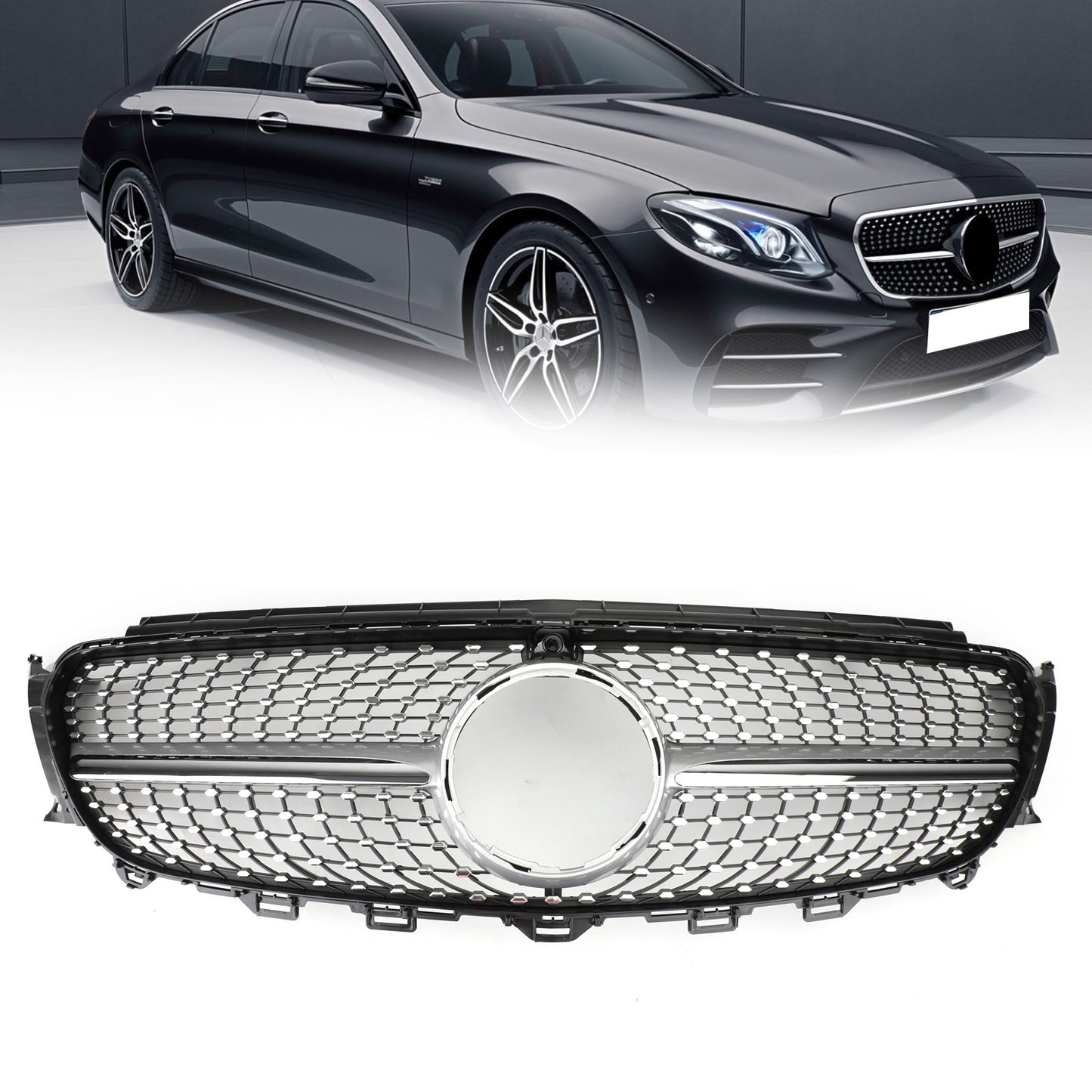 Per Mercedes Benz W213 E300 E400 16-19 Griglia Griglia Anteriore Bordo Argento