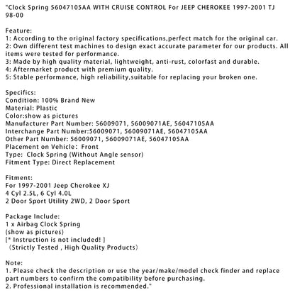 Molla dell'orologio 56047105AA CON CONTROLLO DELLA VELOCITÀ DI CROCIERA Per JEEP CHEROKEE 1997-2001 TJ 98-00