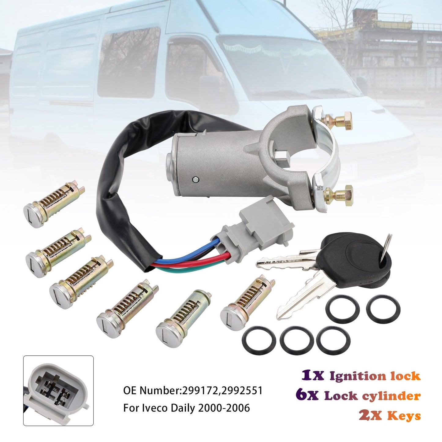 2000-2006 Iveco Daily Blocchetto di accensione + 6 cilindri di chiusura + chiave 2991727