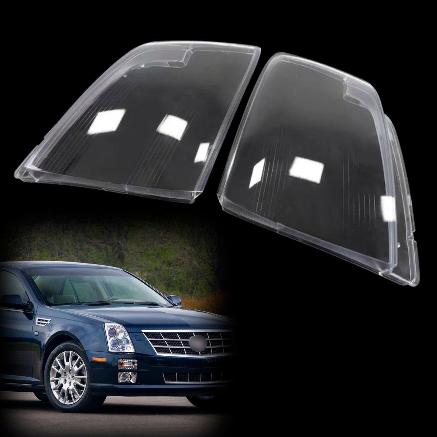 Copri lente faro anteriore Cadillac STS-V 2006-2009, 2 pezzi, trasparente
