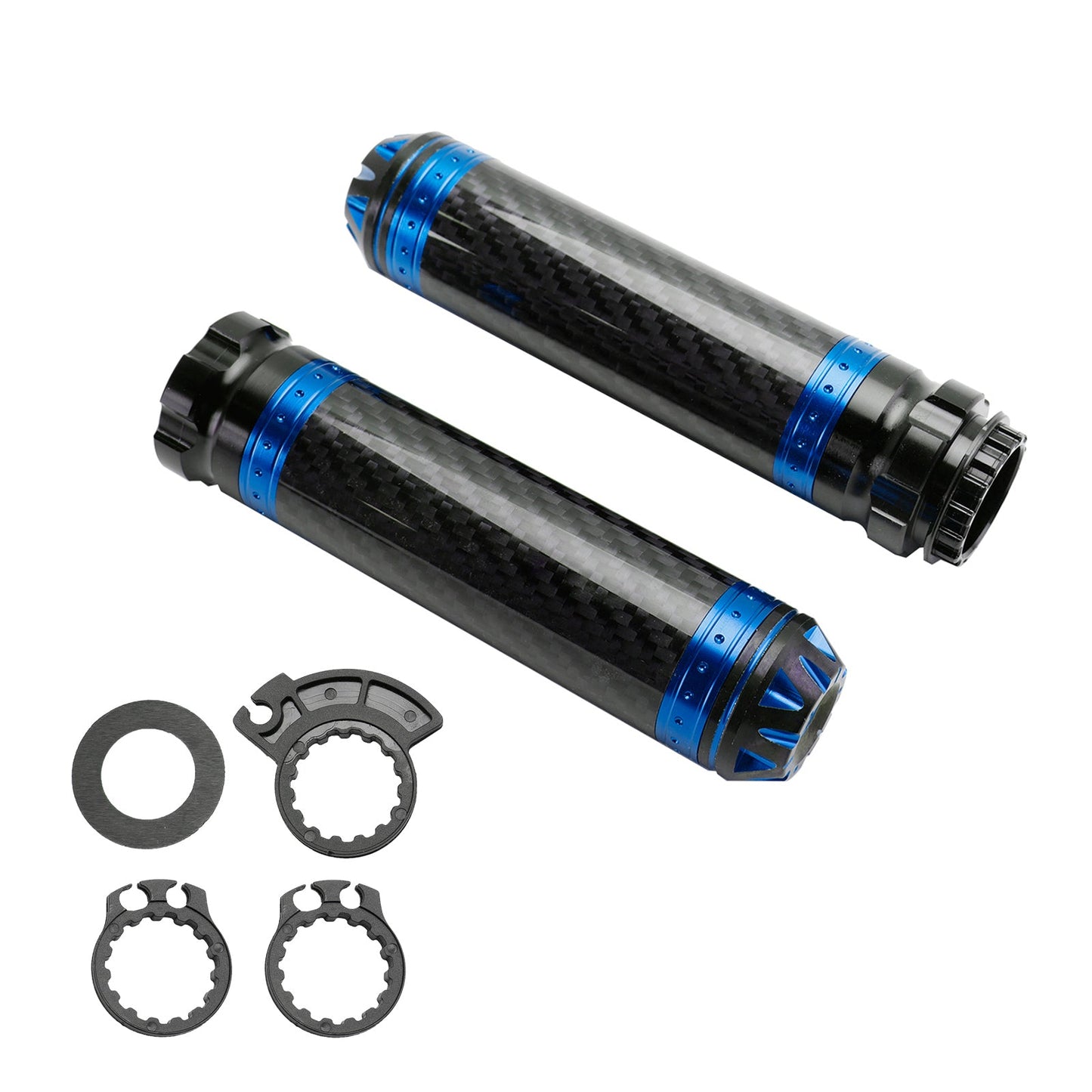 Manopole per manubrio moto da 7/8""/22 mm in carbonio, universali, verdi, per moto, argento