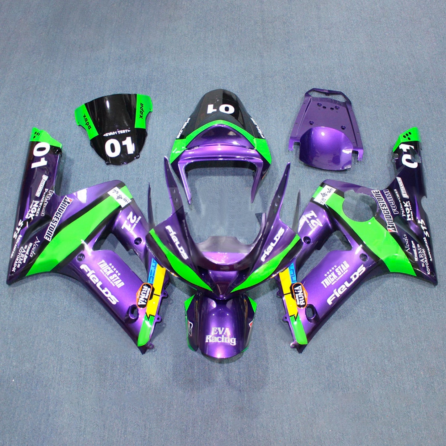 Kit carenatura iniezione in plastica ABS adatto per Kawasaki ZX6R 636 2003-2004