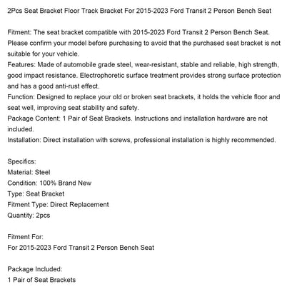 Staffa per binario da pavimento per sedile a panca da 2 posti per Ford Transit 2015-2023, 2 pezzi
