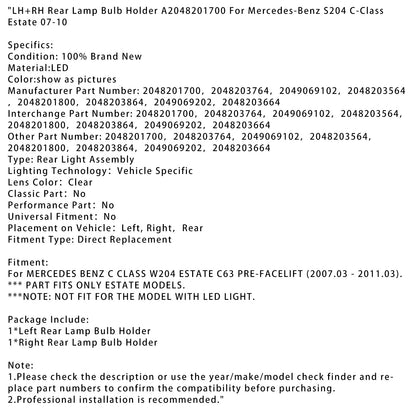 Supporto lampadina fanale posteriore sinistro e destro Mercedes-Benz S204 C Station Wagon 2007-2010 A2048201700