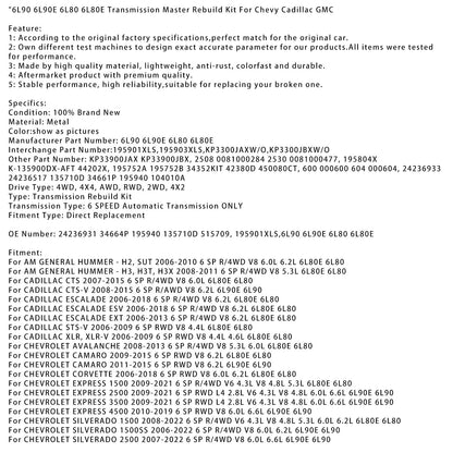 Ricostruzione del cambio principale CHEVROLET VAN 2500 (FULL SIZE) 2010-2011, 6 marce, cambio automatico/4 ruote motrici, V8, 4,8 l, 6,0 l, 6,6 l, 6L90E, 6L80, 6L80E