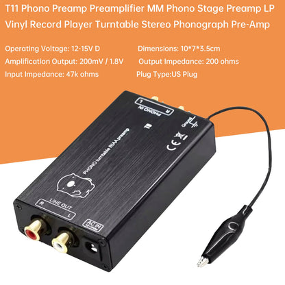 Preamplificatore Phono T11 Preamplificatore Phono MM Preamplificatore Giradischi Preamplificatore Fonografo Stereo