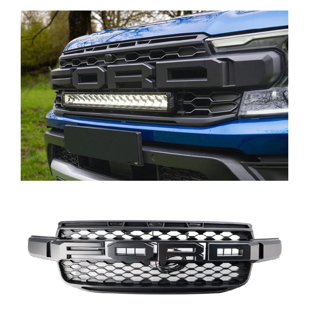 Nera Griglia paraurti anteriore con luce LED bianca a logo Per Ford anger Everest Next Gen T9 2023 2024