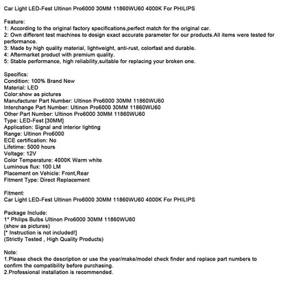 Luce auto LED-Fest Ultinon Pro6000 30MM 11860WU60 4000K per PHILIPS