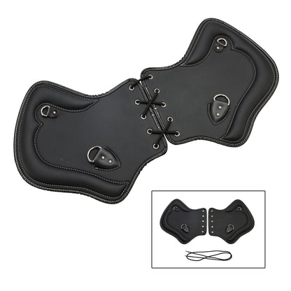 Coppia di protezioni per sella con scudo termico CNC per moto Touring, Softail, Dyna o Sportster dal 1985 al 2017, colore nero e marrone.