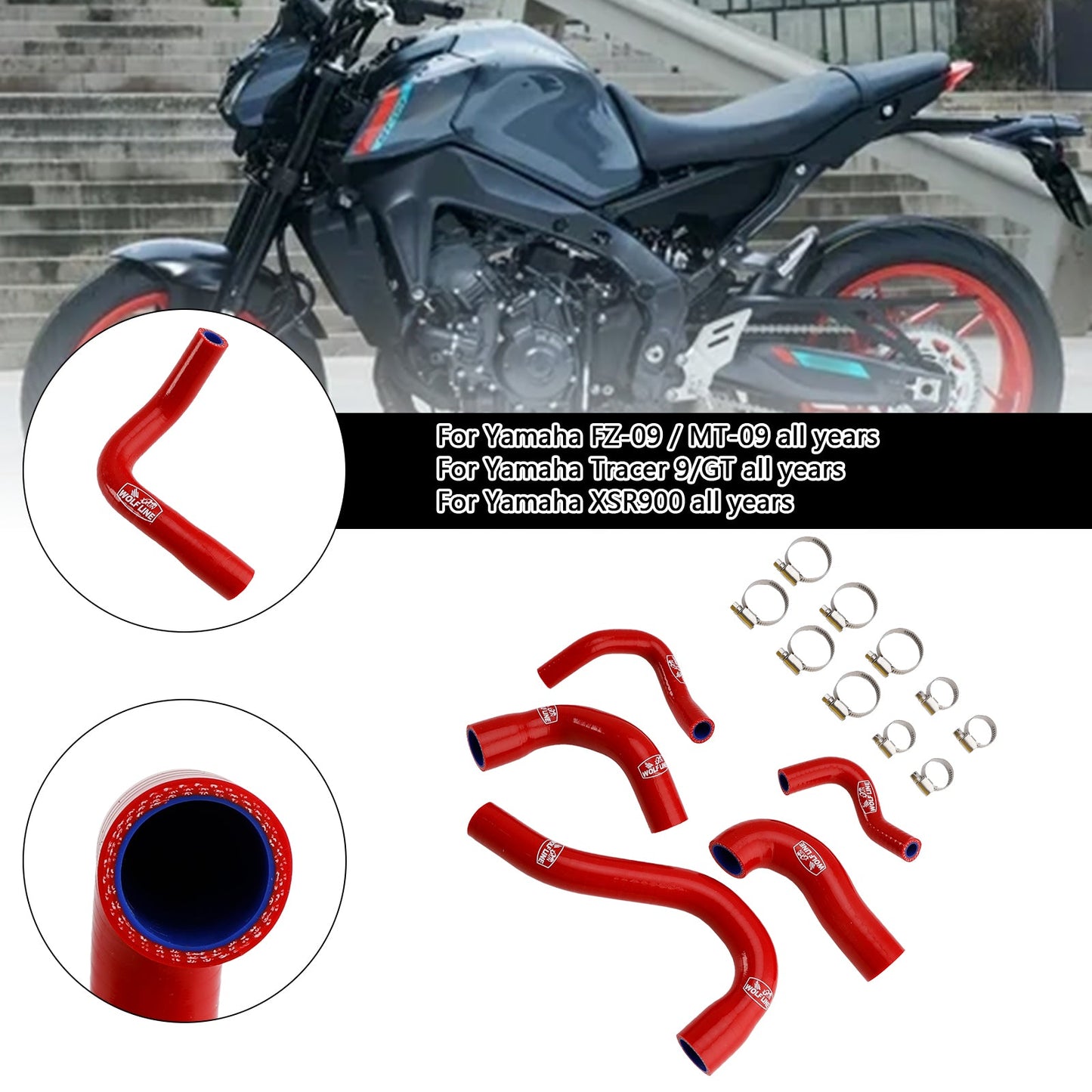 Yamaha MT-09 XSR900 Tracer 9/GT tutti gli anni Tubo refrigerante radiatore in silicone