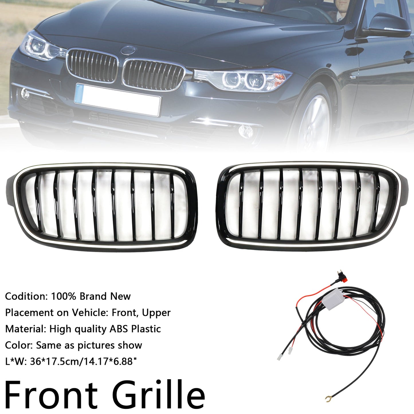 Griglia anteriore a rene nera lucida BMW Serie 3 F30 Berlina 2012-2019 51137263481 51137255412