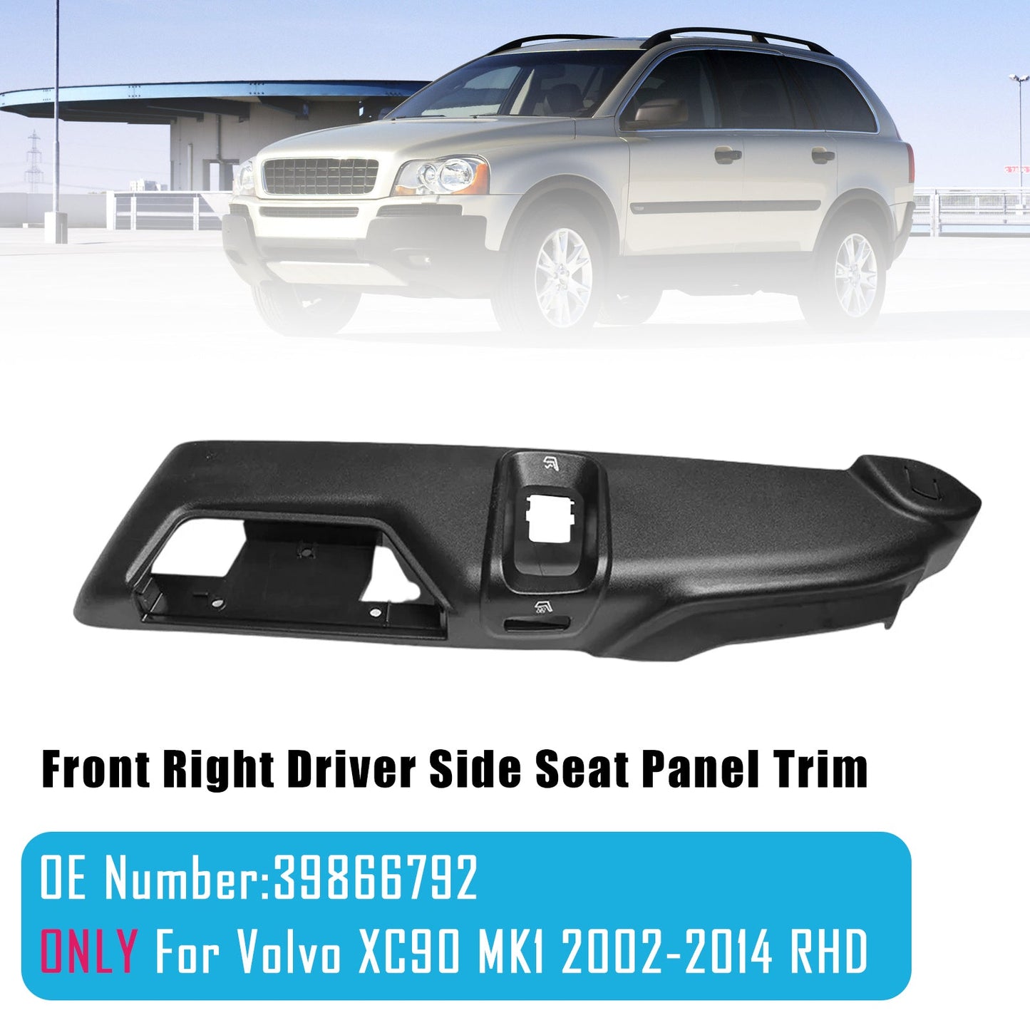 Rivestimento del pannello del sedile anteriore destro lato guidatore 39866792 per Volvo XC90 MK1 2002-2014