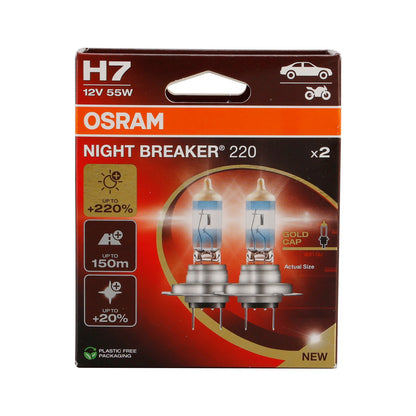 2 lampade per auto Night Breaker H7 64210NB220 12V 55W per OSRAM