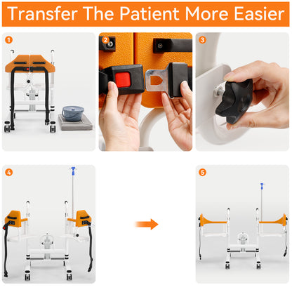 Sedia per pazienti allargata Sedia a rotelle idraulica per trasferimento Sedia a rotelle con sedile diviso a 180°