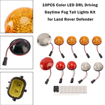 Kit di 10 luci posteriori fendinebbia diurne a LED colorate DRL per Land Rover Defender