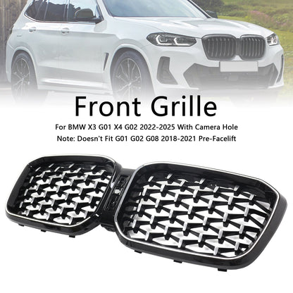 Griglia a rene per paraurti anteriore diamantata BMW X3 G01 X4 G02 2022-2025 cromata