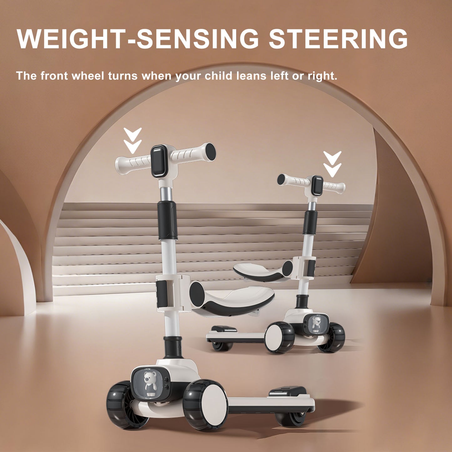 Sedile pieghevole per scooter per bambini 2 in 1, barra pieghevole regolabile a 3 ruote, nera