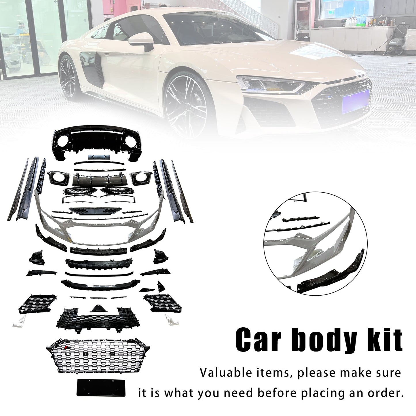 Kit carrozzeria paraurti in fibra di carbonio per Audi R8 4S 2016-2020, aggiornabile al modello 2021-2024.