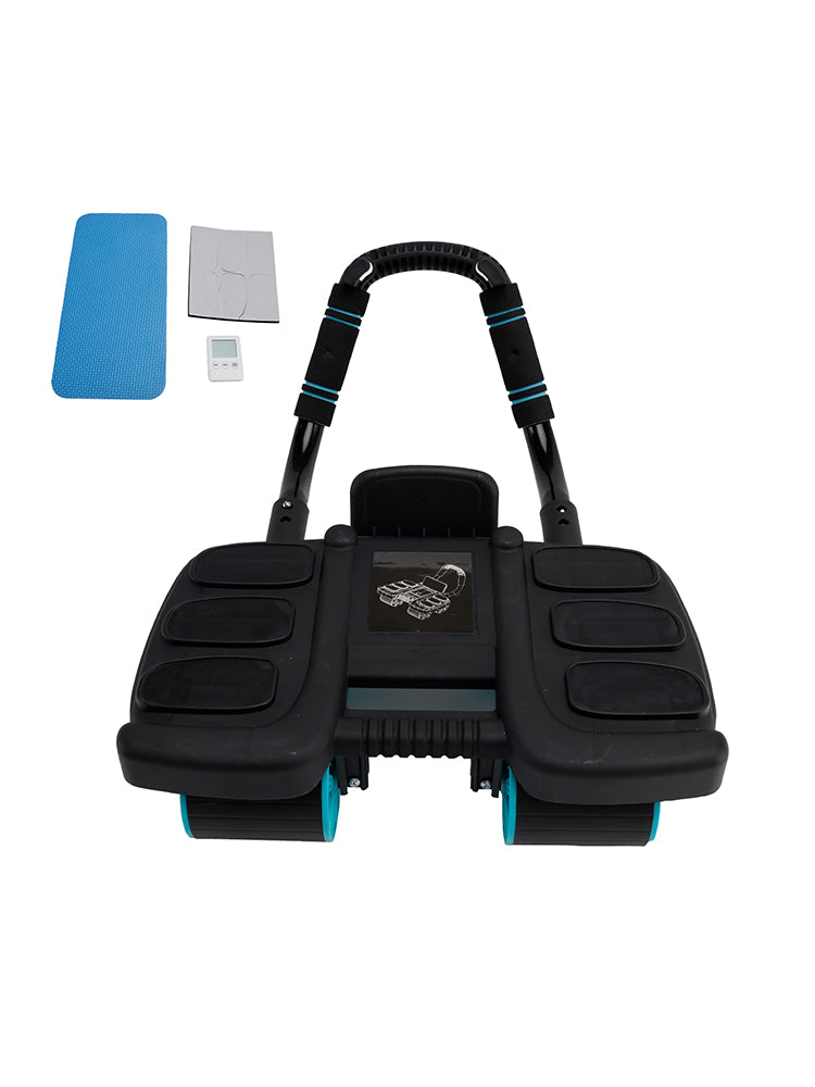 Attrezzatura portatile per palestra domestica Ruota addominale nera con rimbalzo automatico con supporto per gomito e stabilità su 4 ruote - Include timer Perfect Core Trainer per uomini e donne