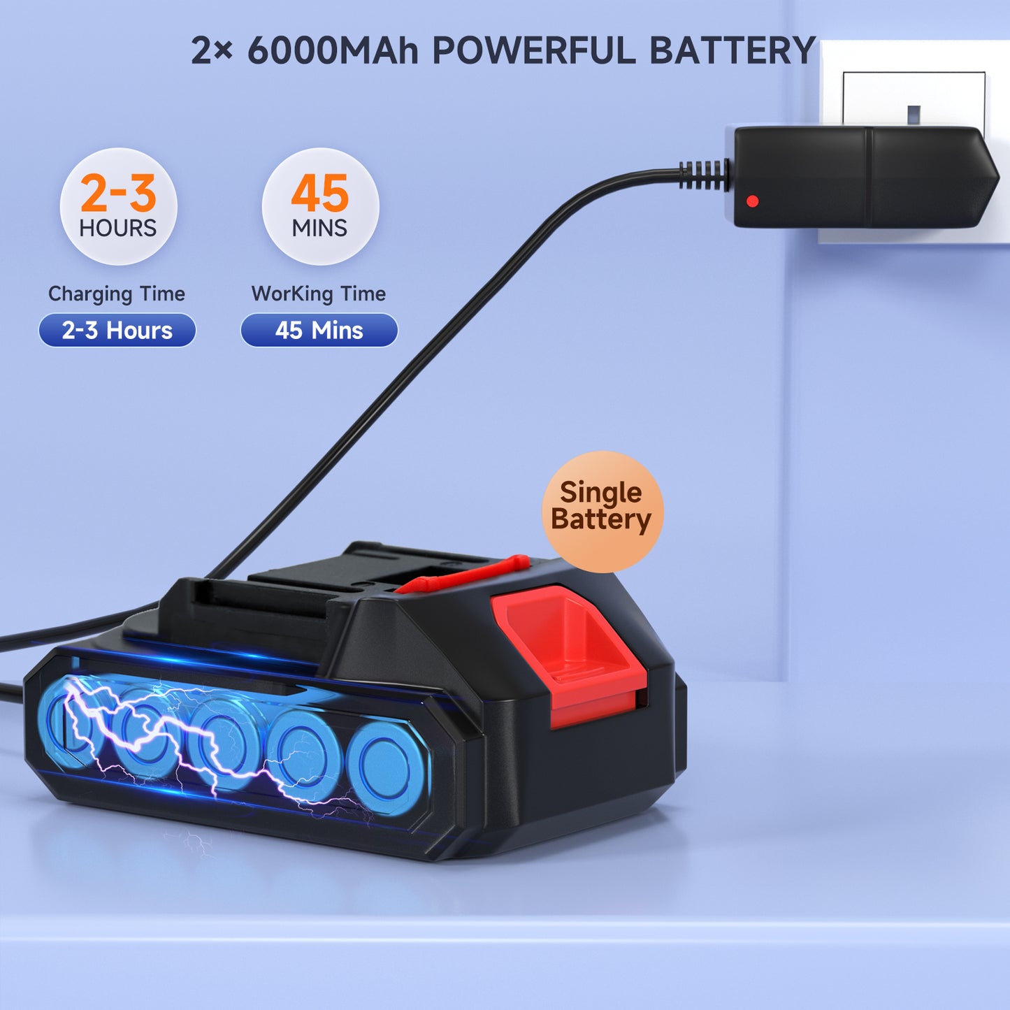Idropulitrice ad alta pressione da 26 bar - 2 batterie incluse - Tubo flessibile da 189 pollici - Nero