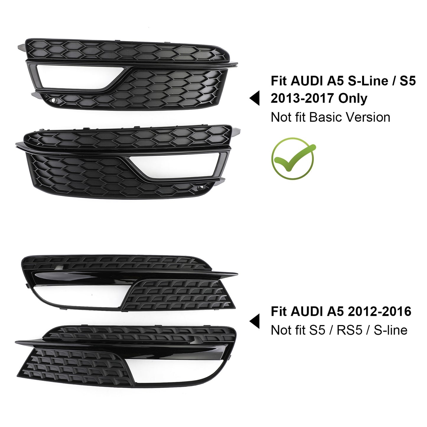 Pair Front Fog Lamp Black Trim Grills Grill Per AUDI A5 S-Line S5 2013-2016