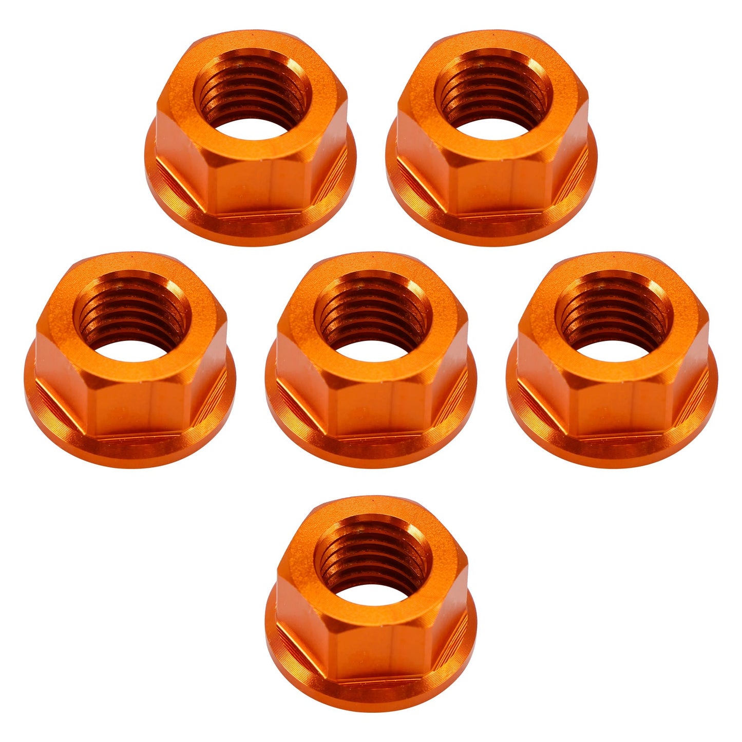 Confezione da 6 dadi flangiati per pignone posteriore in alluminio M10X1,5 mm arancioni per moto