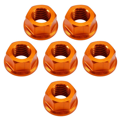 Confezione da 6 dadi flangiati per pignone posteriore in alluminio M10X1,5 mm arancioni per moto