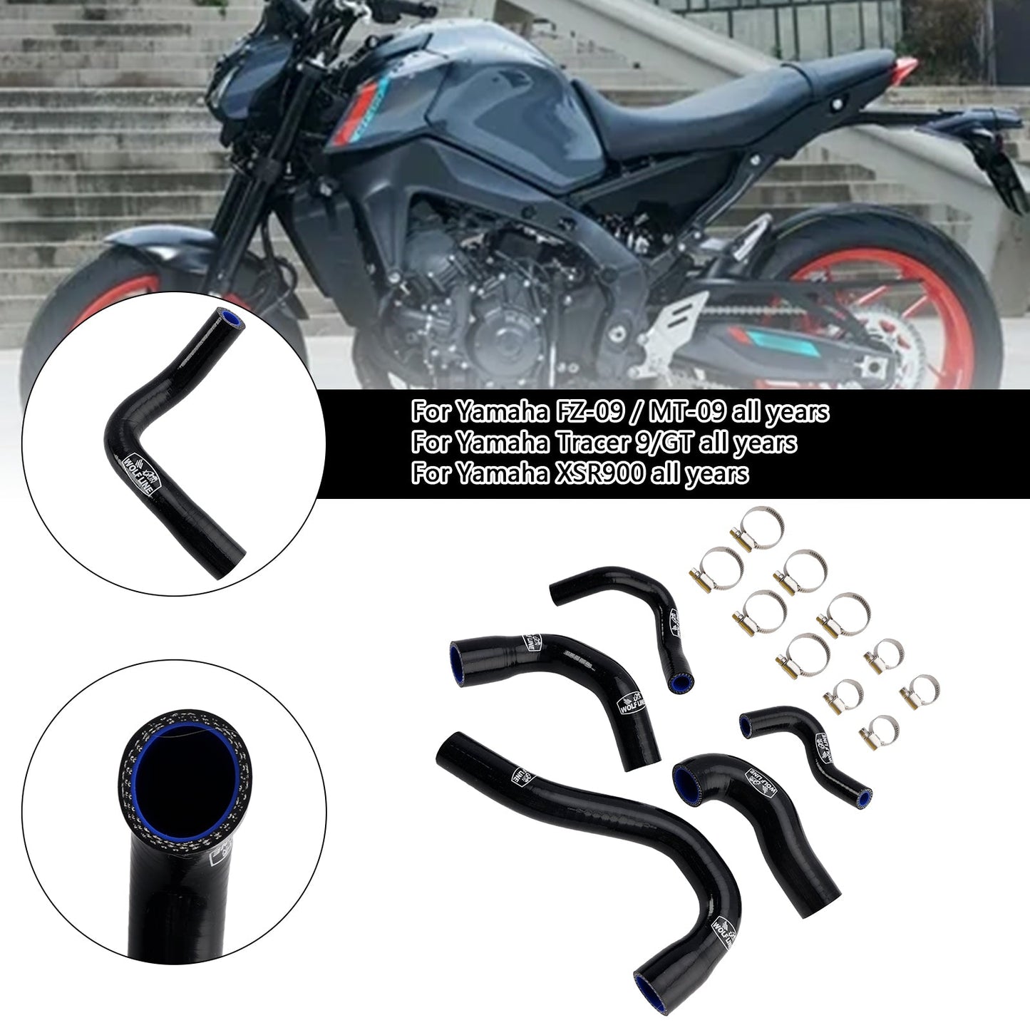Yamaha MT-09 XSR900 Tracer 9/GT tutti gli anni Tubo refrigerante radiatore in silicone