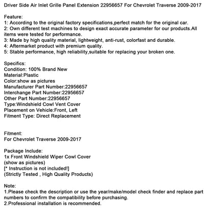 Estensione del pannello della griglia di aspirazione dell'aria lato guida Chevrolet Traverse 2009-2017 22956657