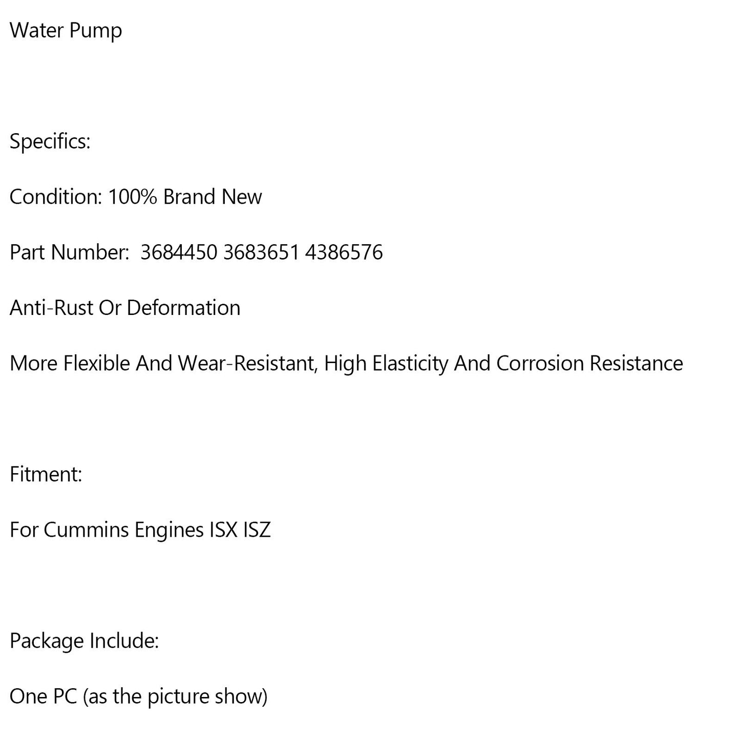 Pompa dell'acqua per impieghi gravosi 3684450 3683651 4386576 adatta per motori Cummins ISX ISZ