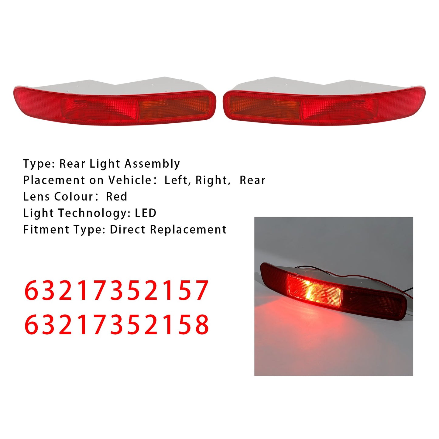 Luce paraurti posteriore a LED sinistra+destra MINI Clubman F54 2016-2024 63217352157 58