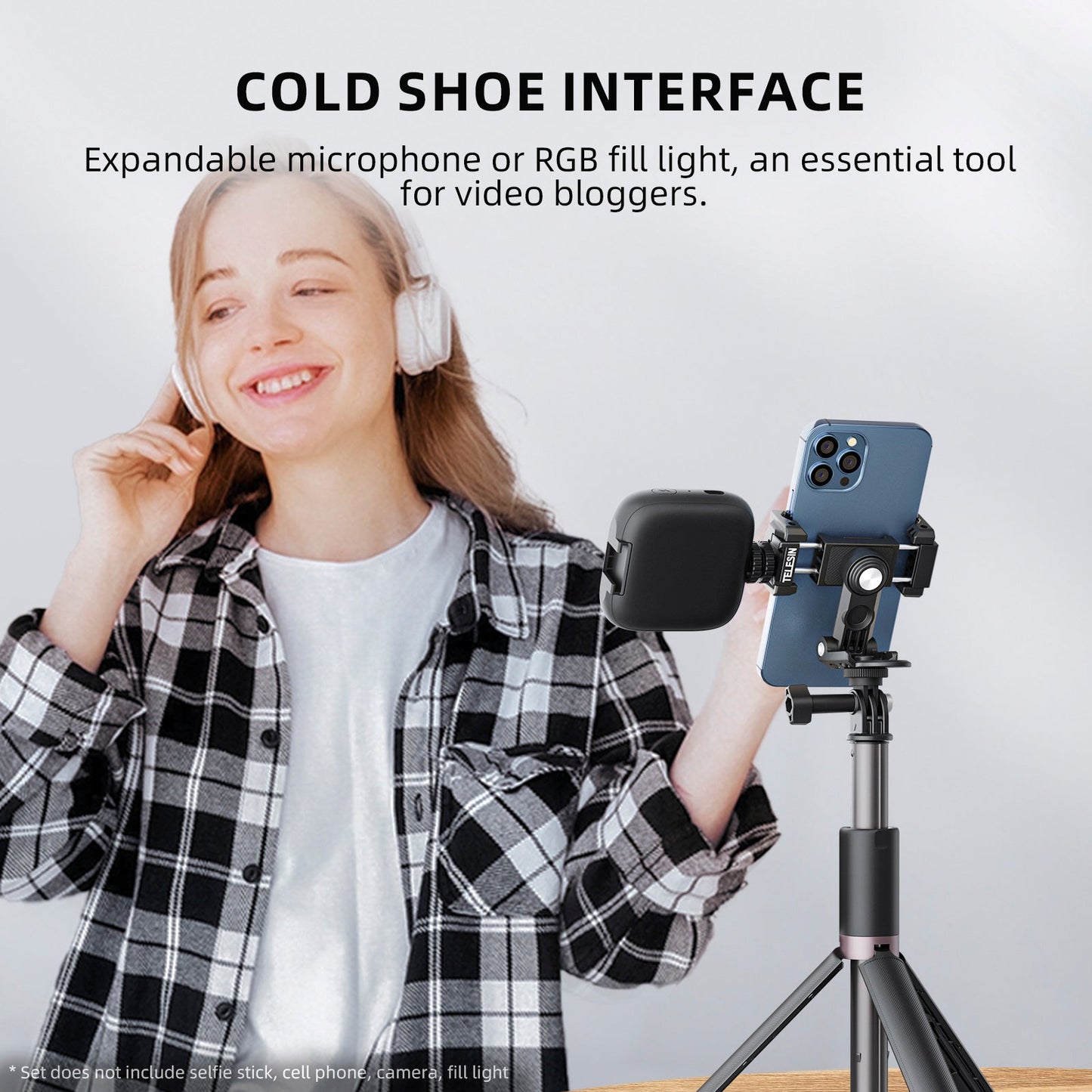 Supporto per telefono cellulare con luce di riempimento espandibile e girevole a 360 gradi, supporto da tavolo per telefono cellulare