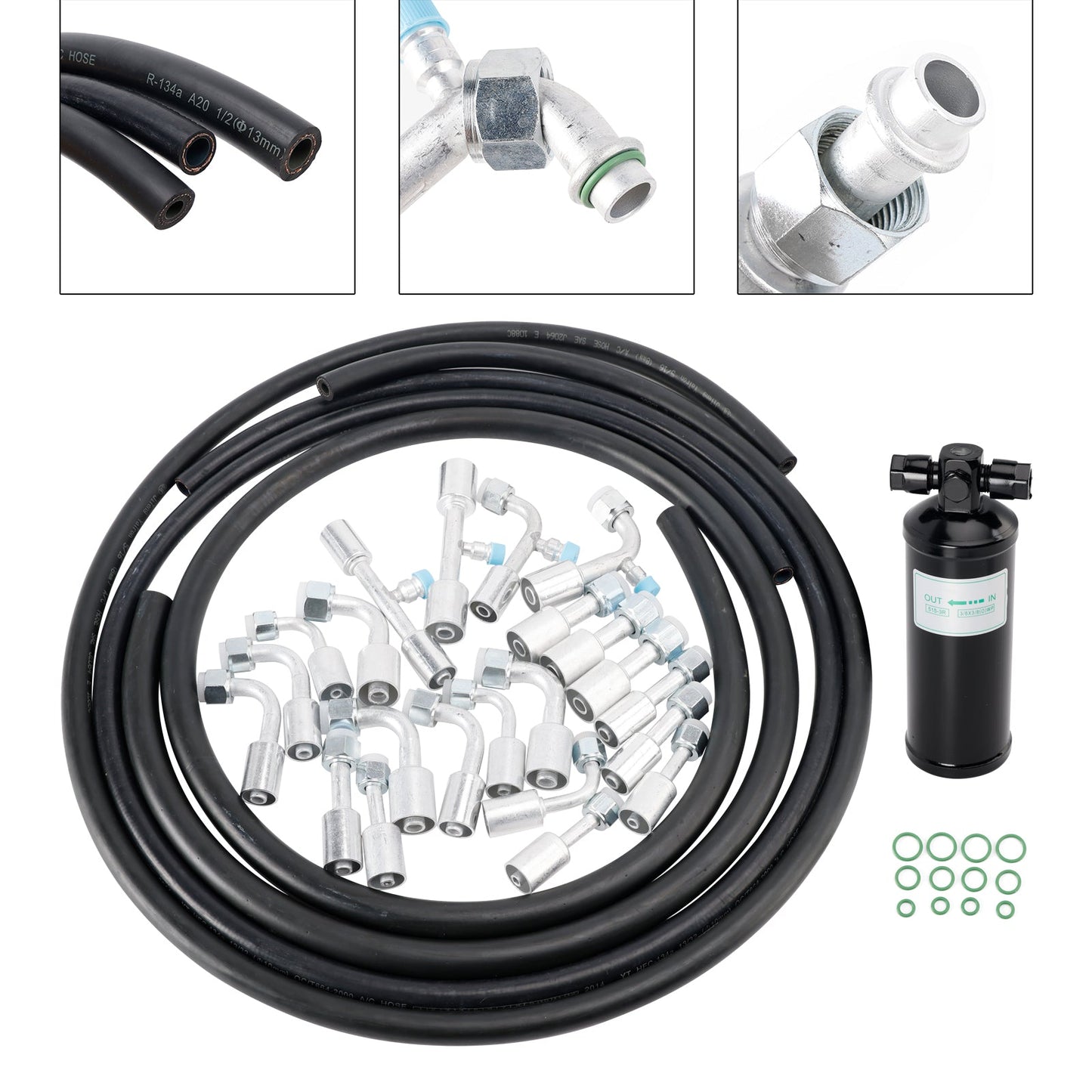 Kit di tubi flessibili e raccordi per aria condizionata da 26 pezzi, include tubi flessibili AC da 6,5 piedi #6#8#10
