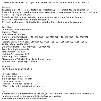 Audi A6 4G C7 2015-2018 Coppia fanali posteriori interni sinistro e destro 4G5945093E 94E
