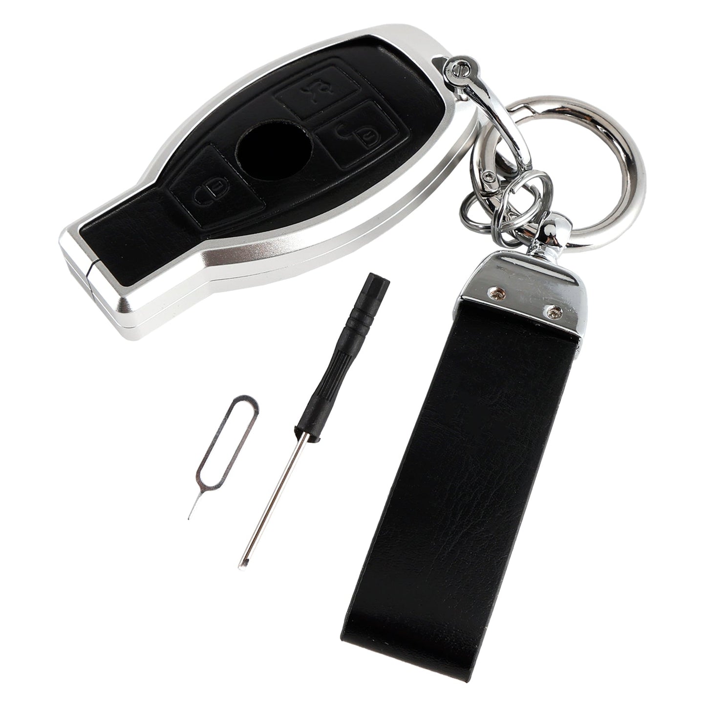 Custodia protettiva in pelle, lega di alluminio e TPU per chiave auto Benz GLC GLK CLS, colore nero