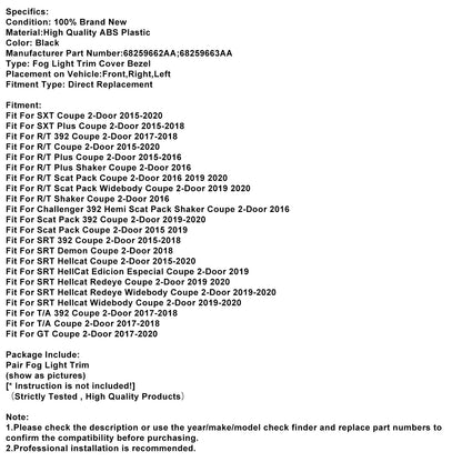 Coppia di modanature per fendinebbia anteriori per Dodge Challenger 2015-2021 68259662AA