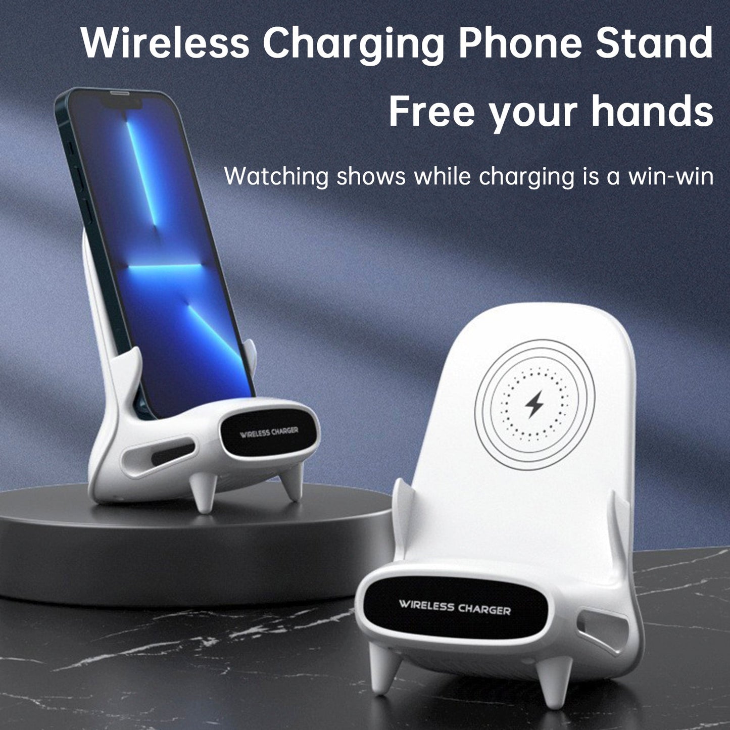 3 in 1 V8 Mini Sedia Caricabatterie Wireless Supporto per Telefono Supporto per Ricarica Telefono Altoparlante