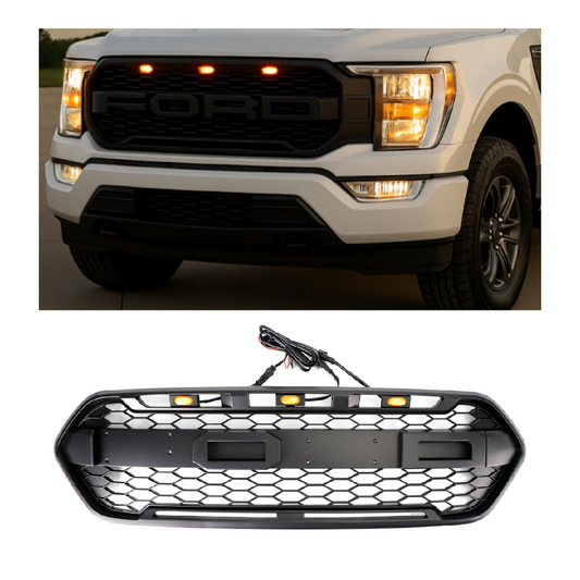 2018-2023 nera Griglia paraurti anteriore per Ford Transit Custom Trail con 3 LED 2467234