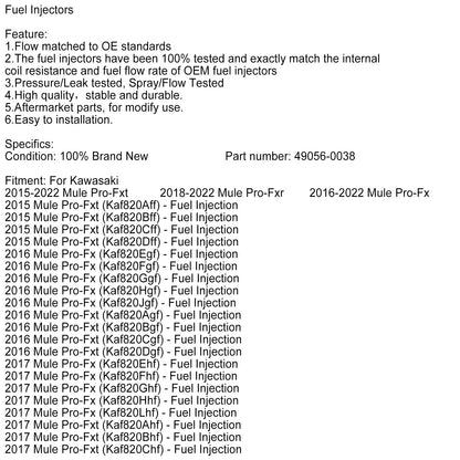 3 pezzi 49056-0038 iniettore di carburante per Kawasaki Mule PRO FX FXR FXT KAF820 KAF820 EPS