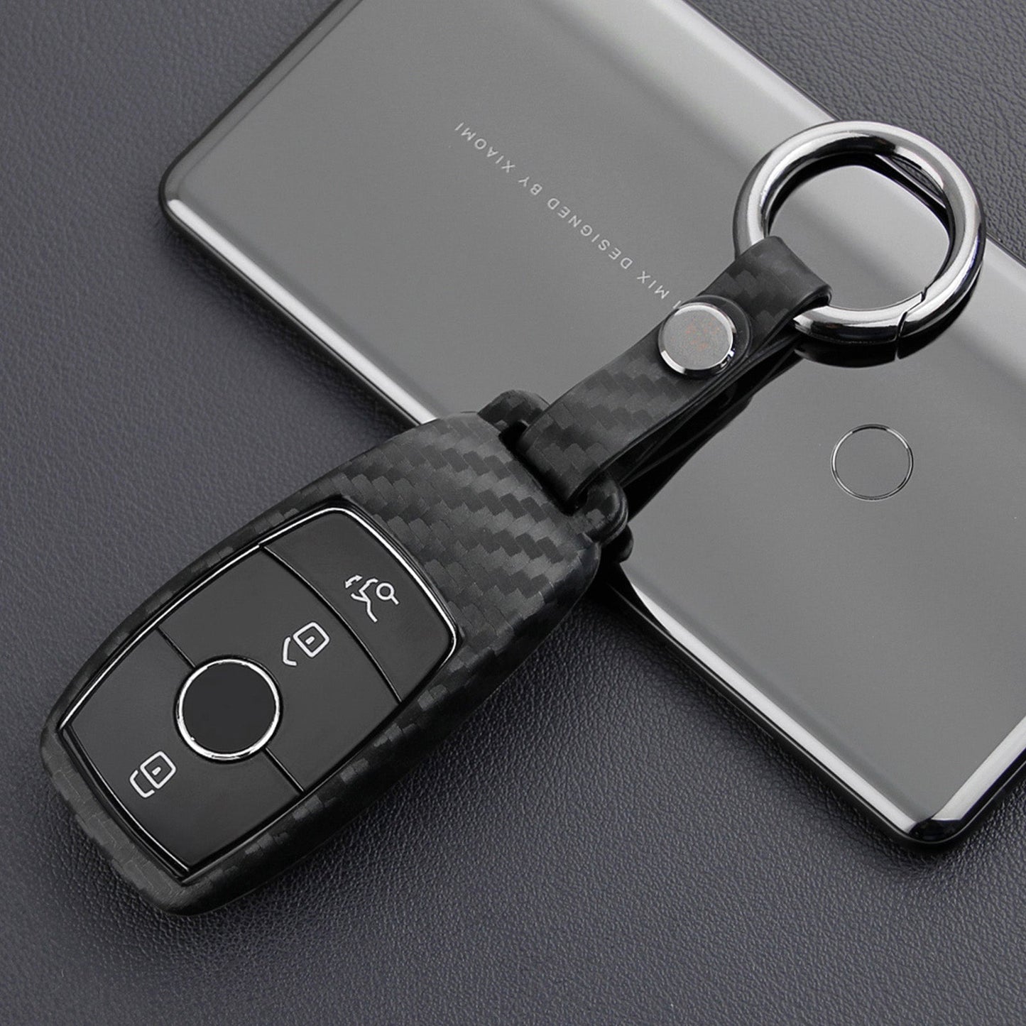 Custodia in silicone e pelle per chiave auto con fibbia per Mercedes-Benz E