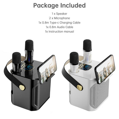 Altoparlante Bluetooth wireless con doppio microfono, altoparlante portatile per karaoke domestico