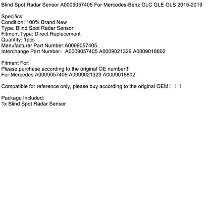 Sensore radar per angolo cieco Mercedes-Benz GLC GLE GLS 2015-2019 A0009057405